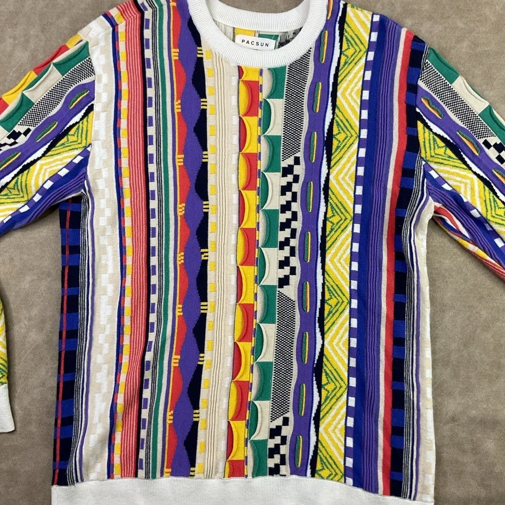 Pacsun Sweater Men Sz M Colorful Bright Coogi Style Retro Crewneck Pullover Knit